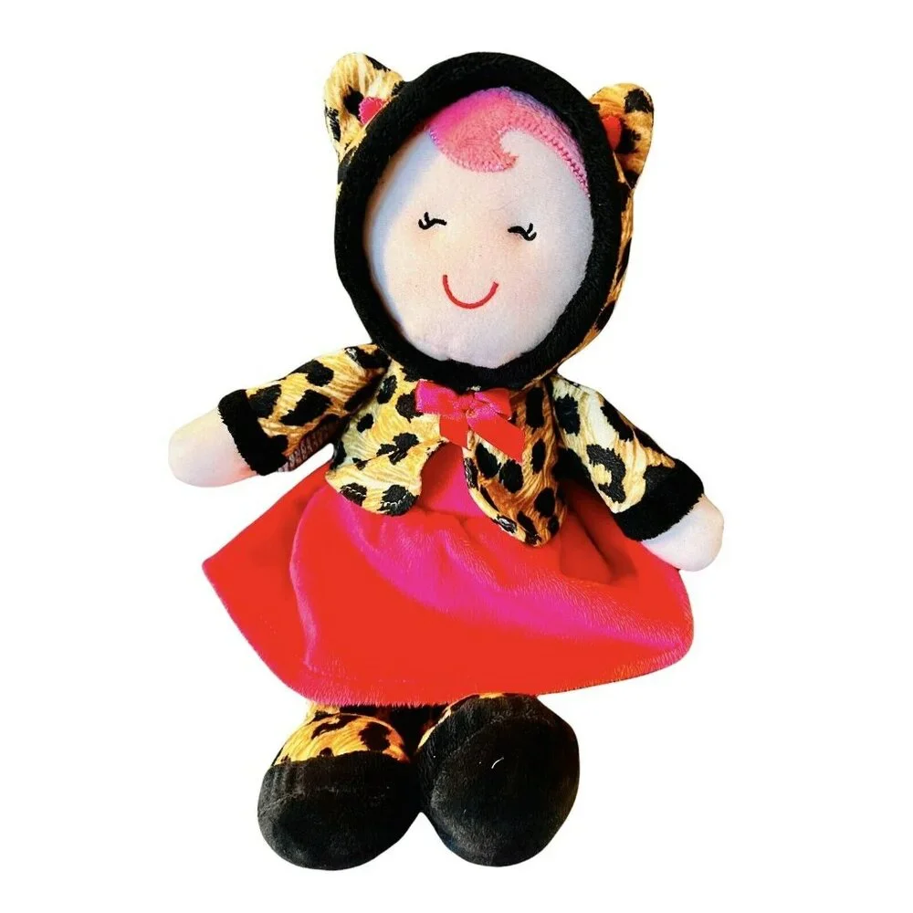 Baby Starters Girl Doll Cheetah Leopard Print‎ Hood Bunny Ears Plush Stuffed 12”